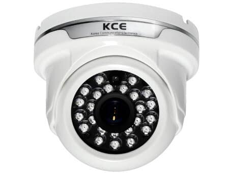 An image of the white KCE SPI1224 dome body surveillance security camera. Fitted with the IR around the lens.