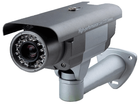 An image of the gun metal grey and silver KCE 1550E full body surveillance security camera. Fitted with the base mount.
